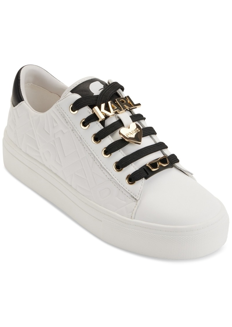 Karl Lagerfeld Paris Cate Karl Box Lace-Up Low-Top Sneakers - Bright White/ Black