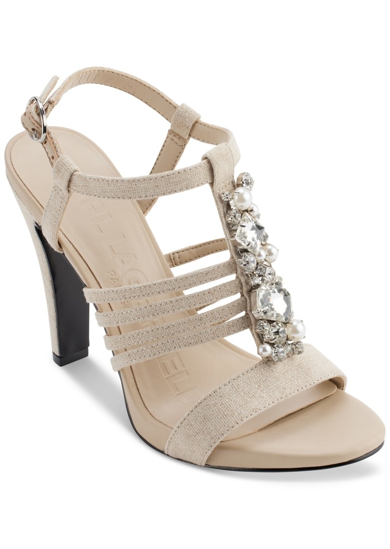 Karl Lagerfeld Paris Cicely Strappy Embellished Dress Sandals - Natural/ Silver