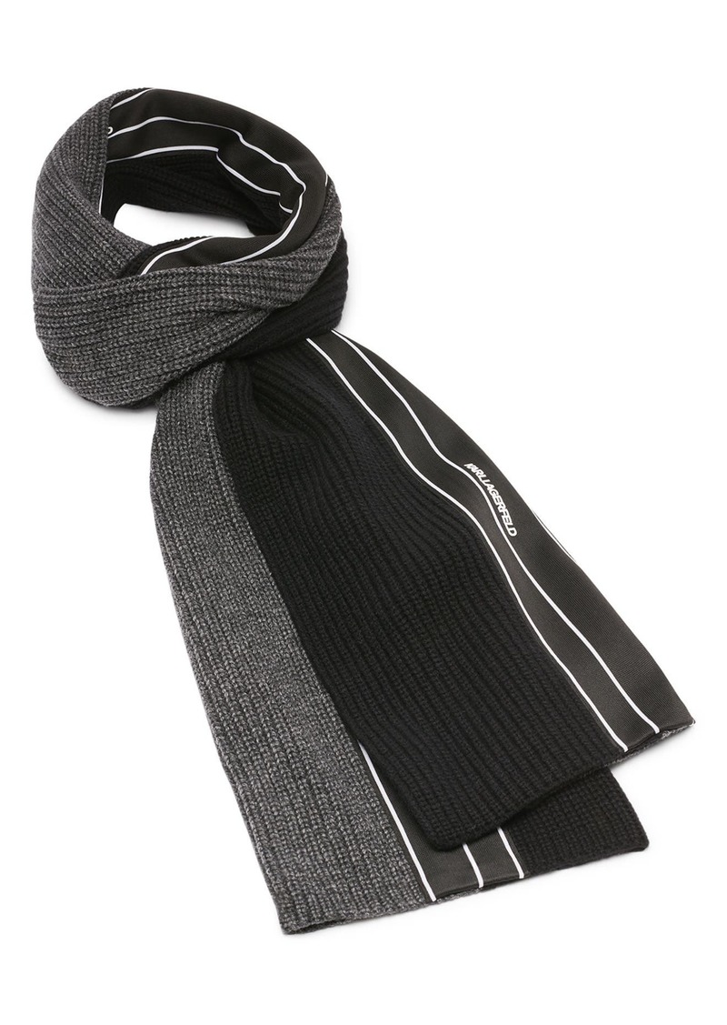 Karl Lagerfeld Paris Colorblock Stripe Wool Blend Scarf in Black/Grey at Nordstrom Rack