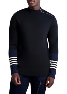 Karl Lagerfeld Paris Cotton & Modal Mock Neck Sweater in Black/Blue at Nordstrom