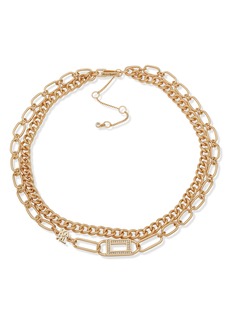 Karl Lagerfeld Paris Crystal Logo Layered Chain Necklace in Goldtone/Crystal at Nordstrom Rack