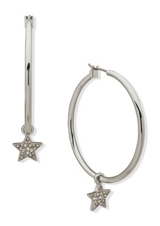 Karl Lagerfeld Paris Crystal Star Charm Hoop Earrings in Rhodium/Pearl at Nordstrom Rack