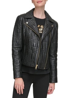 Karl Lagerfeld Paris Double Quilted Leather Moto Jacket