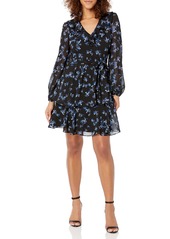 Karl Lagerfeld Paris Dresses Women's Printed Ruffle Chiffon Dress