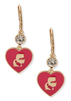 Karl Lagerfeld Paris Enamel Heart Crystal Drop Earrings in Gold/Pink at Nordstrom Rack