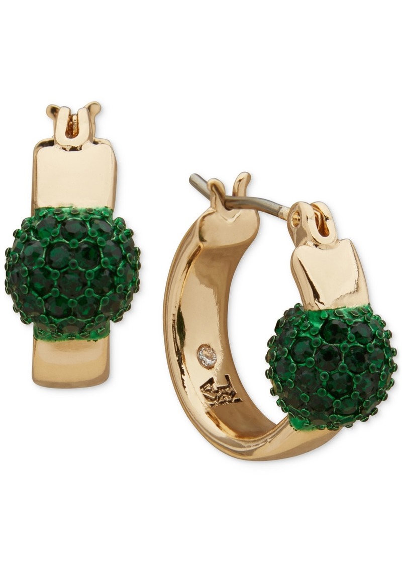 "Karl Lagerfeld Paris Extra-Small Pave Fireball Hoop Earrings, 0.44"" - Green"