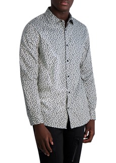 Karl Lagerfeld Paris Geometric Print Long Sleeve Button-Up Shirt in Black/White at Nordstrom Rack