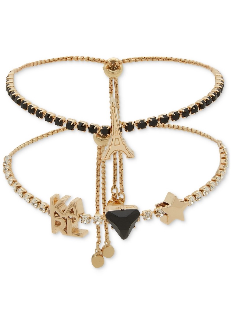 Karl Lagerfeld Paris Gold-Tone 2-Pc. Set Eiffel Tower & Logo Charm Crystal Slider Bracelets - Jet