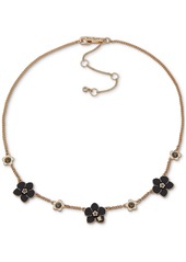 "Karl Lagerfeld Paris Gold-Tone Black Flower Frontal Necklace, 16"" + 3"" extender - Black"
