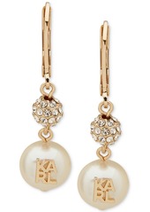 Karl Lagerfeld Paris Gold-Tone Crystal & Imitation Pearl Logo Drop Earrings - Pearl