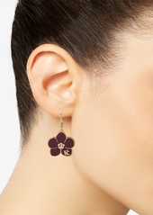 Karl Lagerfeld Paris Gold-Tone Crystal & Logo Flower Drop Earrings - Darkpurple