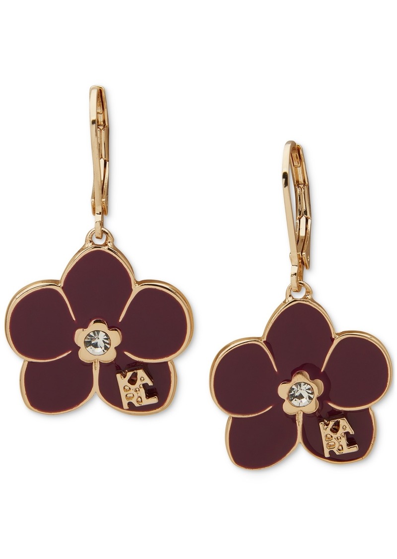 Karl Lagerfeld Paris Gold-Tone Crystal & Logo Flower Drop Earrings - Darkpurple