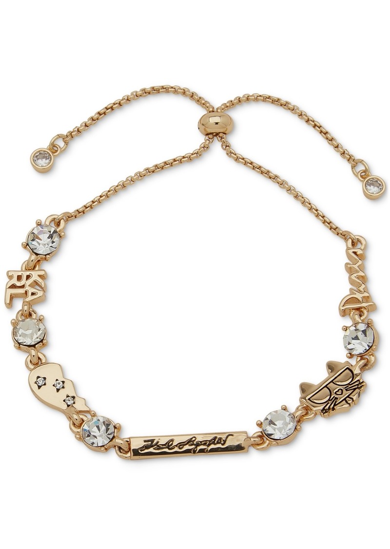 Karl Lagerfeld Paris Gold-Tone Crystal & Logo Slider Bracelet - White