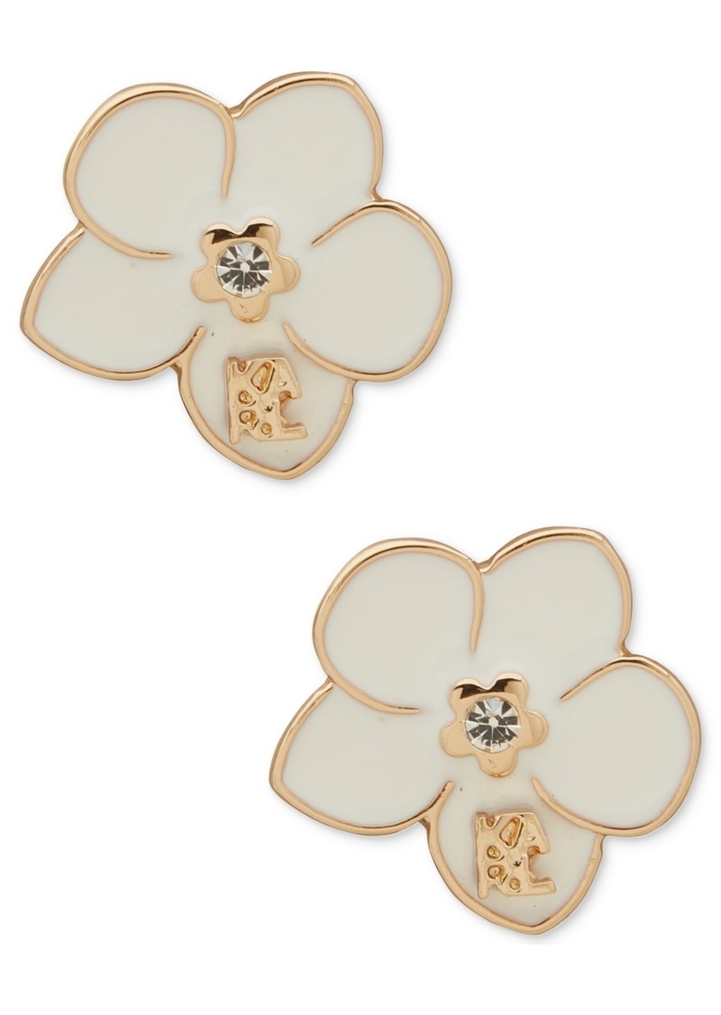 Karl Lagerfeld Paris Gold-Tone Crystal & White Epoxy Orchid Stud Earrings - White