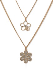 "Karl Lagerfeld Paris Gold-Tone Crystal Flower Two-Row Necklace, 16"" + 3"" extender - Crystal Wh"