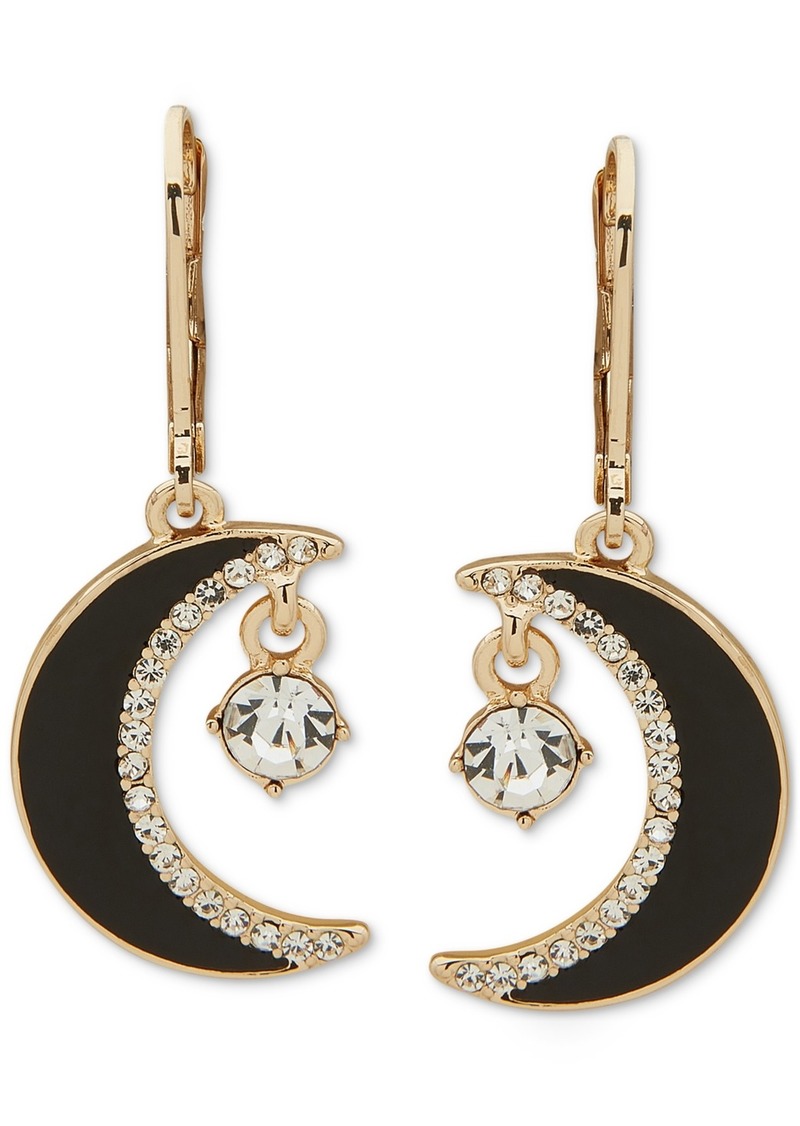 Karl Lagerfeld Paris Gold-Tone Crystal Moon Drop Earrings - Jet