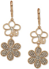 Karl Lagerfeld Paris Gold-Tone Crystal Pave Flower Double Drop Earrings - Crystal Wh
