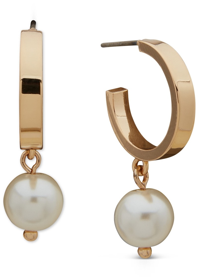 Karl Lagerfeld Paris Gold-Tone Imitation Pearl Charm Hoop Earrings - Pearl