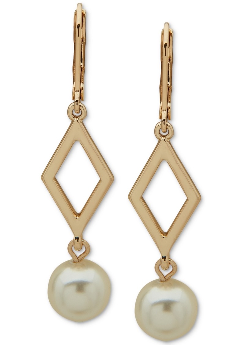 Karl Lagerfeld Paris Gold-Tone Imitation Pearl Geometric Drop Earrings - White