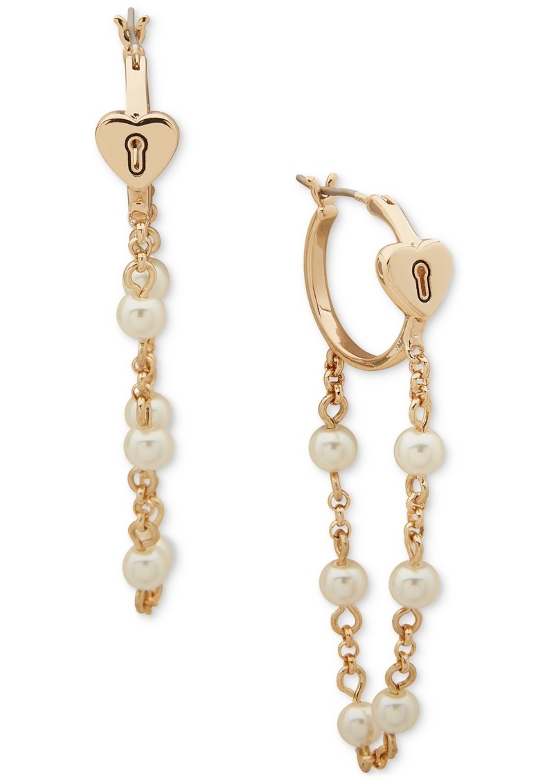 Karl Lagerfeld Paris Gold-Tone Imitation Pearl Heart Hoop Chain Drop Earrings - Pearl