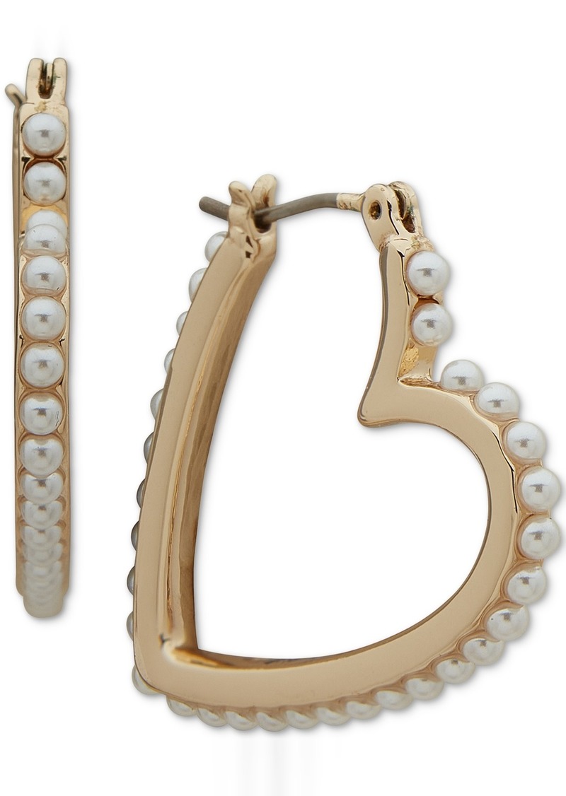 Karl Lagerfeld Paris Gold-Tone Imitation Pearl Heart Hoop Earrings - Pearl