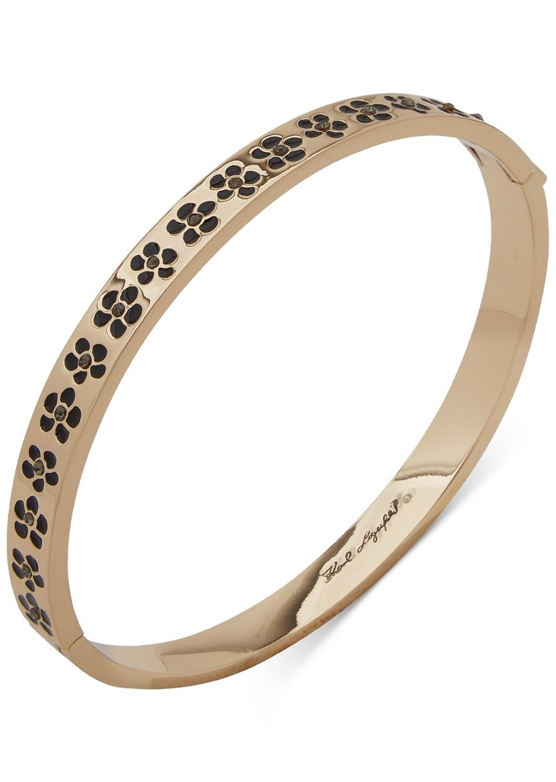 Karl Lagerfeld Paris Gold-Tone Jet Pave Flower Bangle Bracelet - Black