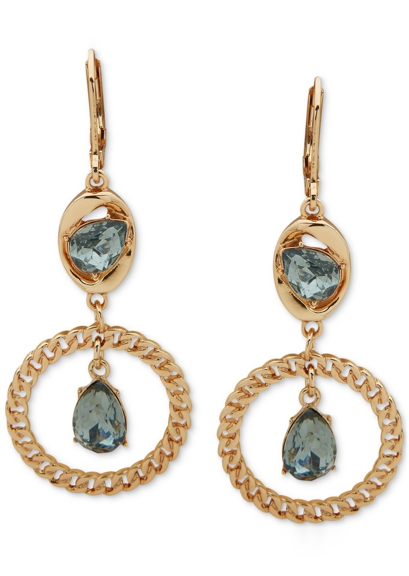 Karl Lagerfeld Paris Gold-Tone Mixed Stone Curb Chain Double Drop Earrings - Blue