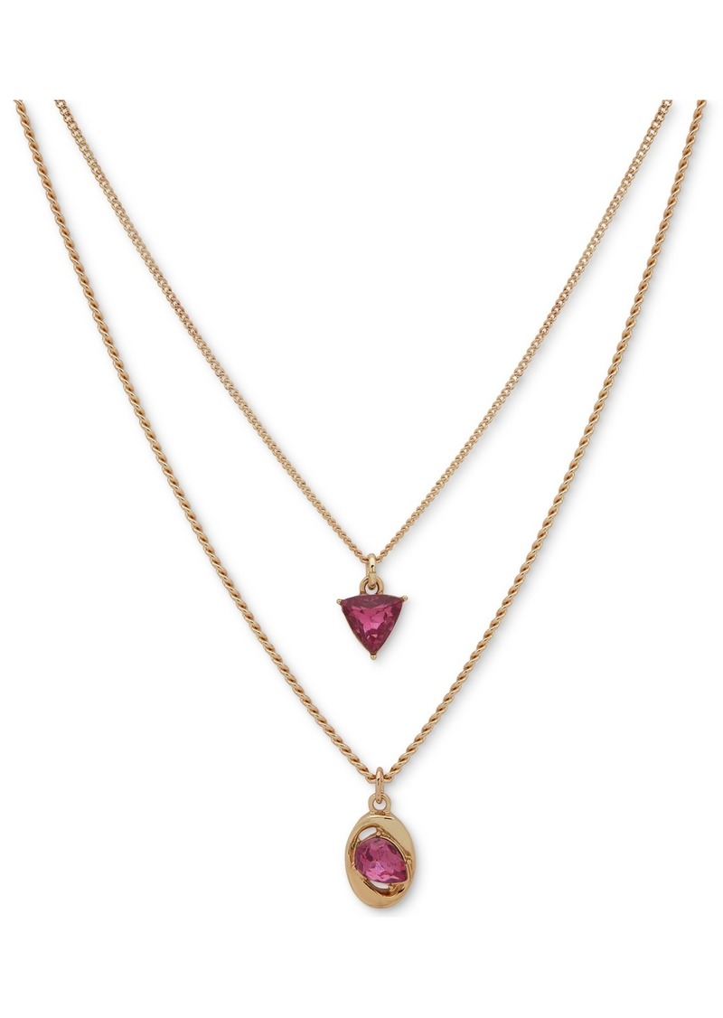 "Karl Lagerfeld Paris Gold-Tone Mixed Stone Layered Pendant Necklace, 16"" + 3"" extender - Pink"