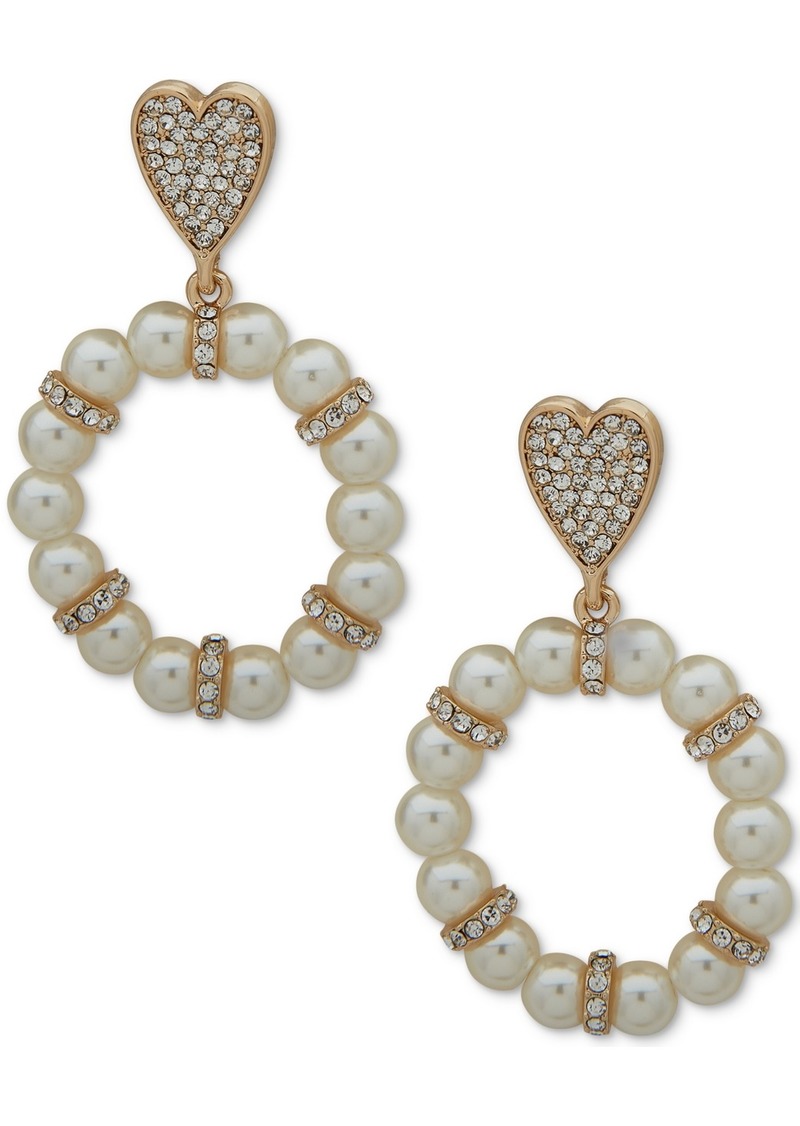 Karl Lagerfeld Paris Gold-Tone Pave Heart & Imitation Pearl Drop Earrings - Pearl