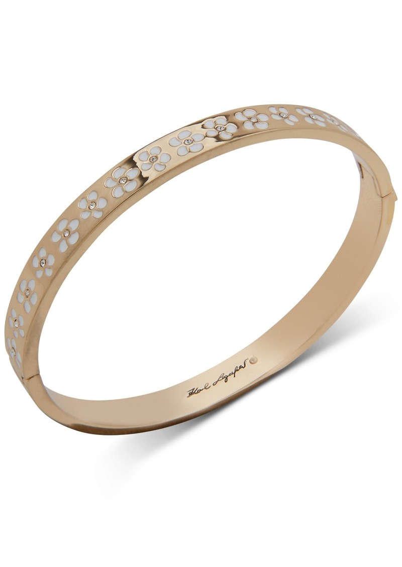 Karl Lagerfeld Paris Gold-Tone Pave White Flower Bangle Bracelet - Crystal