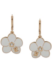 Karl Lagerfeld Paris Gold-Tone Pave White Flower Logo Drop Earrings - Crystal