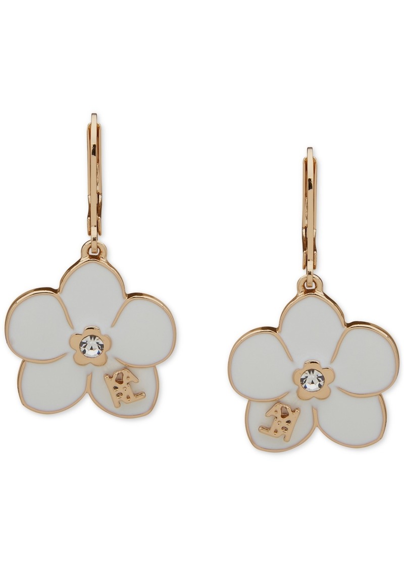 Karl Lagerfeld Paris Gold-Tone Pave White Flower Logo Drop Earrings - Crystal