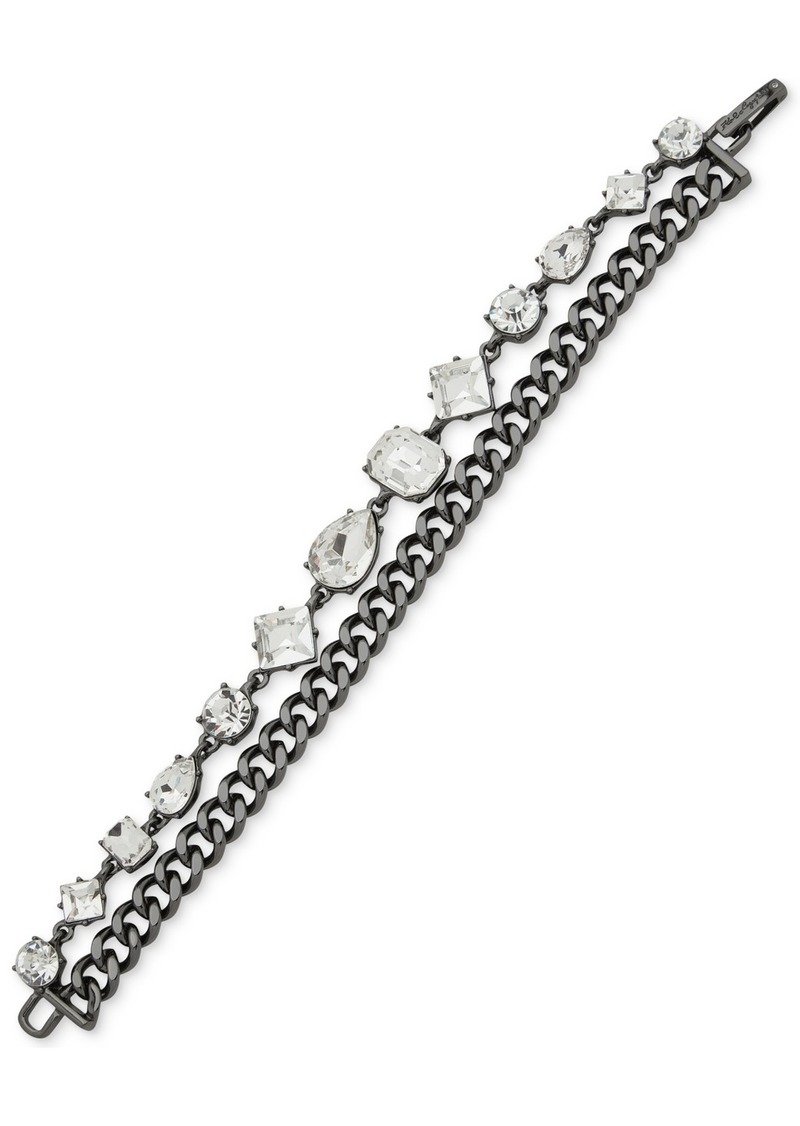 Karl Lagerfeld Paris Hematite-Tone Chain & Mixed-Cut Crystal Double-Row Flex Bracelet - White