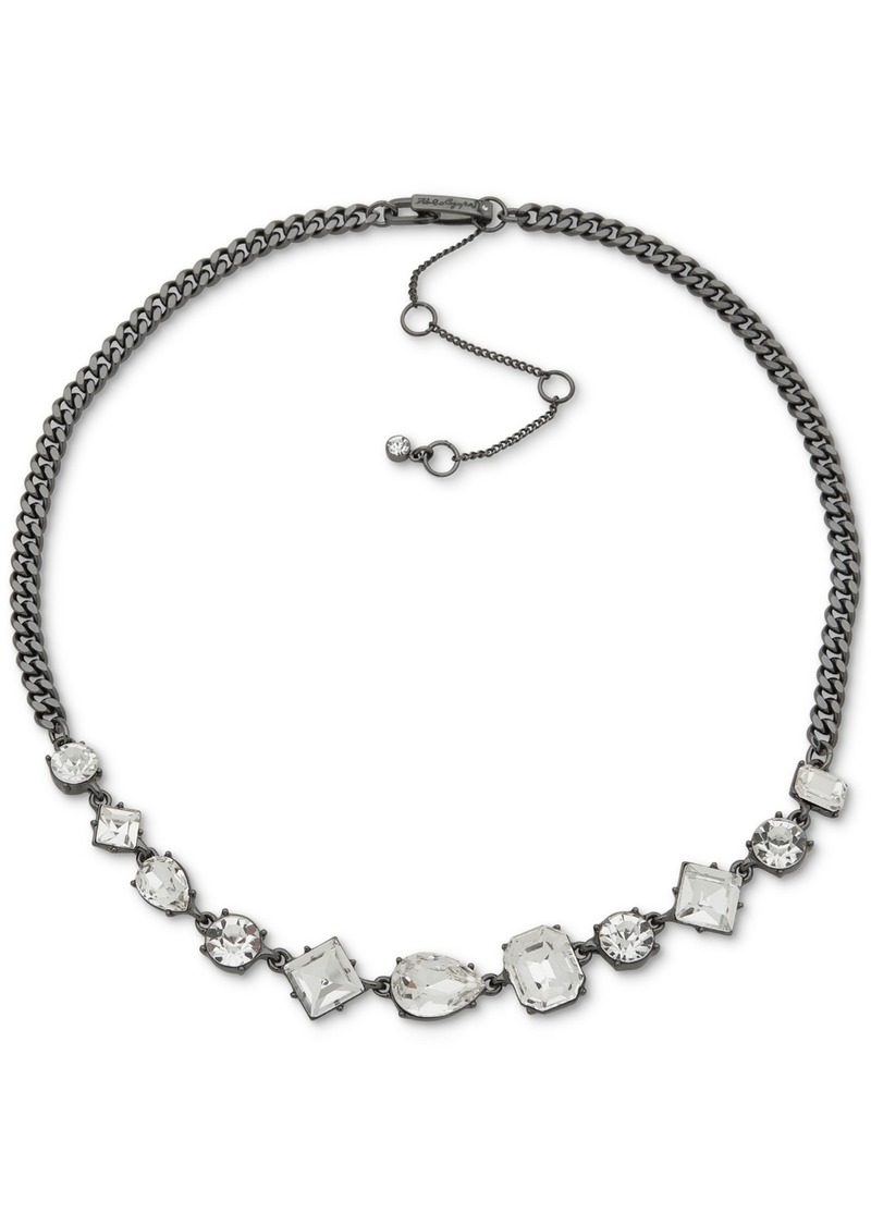 "Karl Lagerfeld Paris Hematite-Tone Mixed-Cut Crystal Statement Necklace, 16"" + 3"" extender - White"