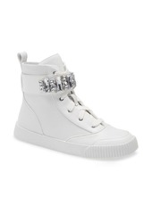 Karl Lagerfeld Paris Jeren Crystal Strap High Top Sneaker in White Leather at Nordstrom