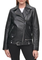 Karl Lagerfeld Paris Logo Fringe Leather Moto Jacket