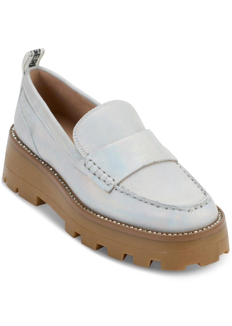 Karl Lagerfeld Paris Women's Maysun Slip-On Platform Lug Sole Loafer - Silver