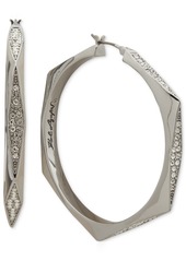 "Karl Lagerfeld Paris Medium Pave Geometric Hoop Earrings, 1.66"" - Silver"
