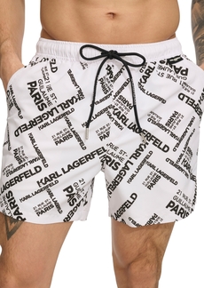 "Karl Lagerfeld Paris Men's All-Over Logo 5"" Swim Trunks - White"