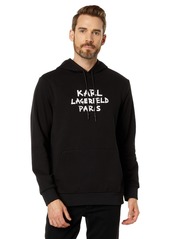 Karl Lagerfeld Paris Men's Solid Center Logo Drawcord Hoodie