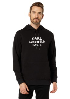 Karl Lagerfeld Paris Men's Solid Center Logo Drawcord Hoodie