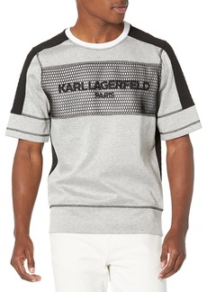 Karl Lagerfeld Paris Men's Contrast Fabric Mesh Logo Pullover