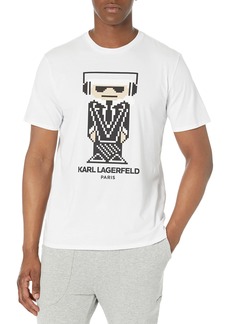 Karl Lagerfeld Paris Men's Pixel Headphone Logo Crewneck Short Sleeve Solid T-Shirt