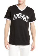 Karl Lagerfeld Paris Men's Distorted Logo V-Neck Graphic Tee in Black at Nordstrom