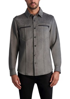 Karl Lagerfeld Paris Men's Faux Suede Exposed Zippers Shirt Jacket - Gray