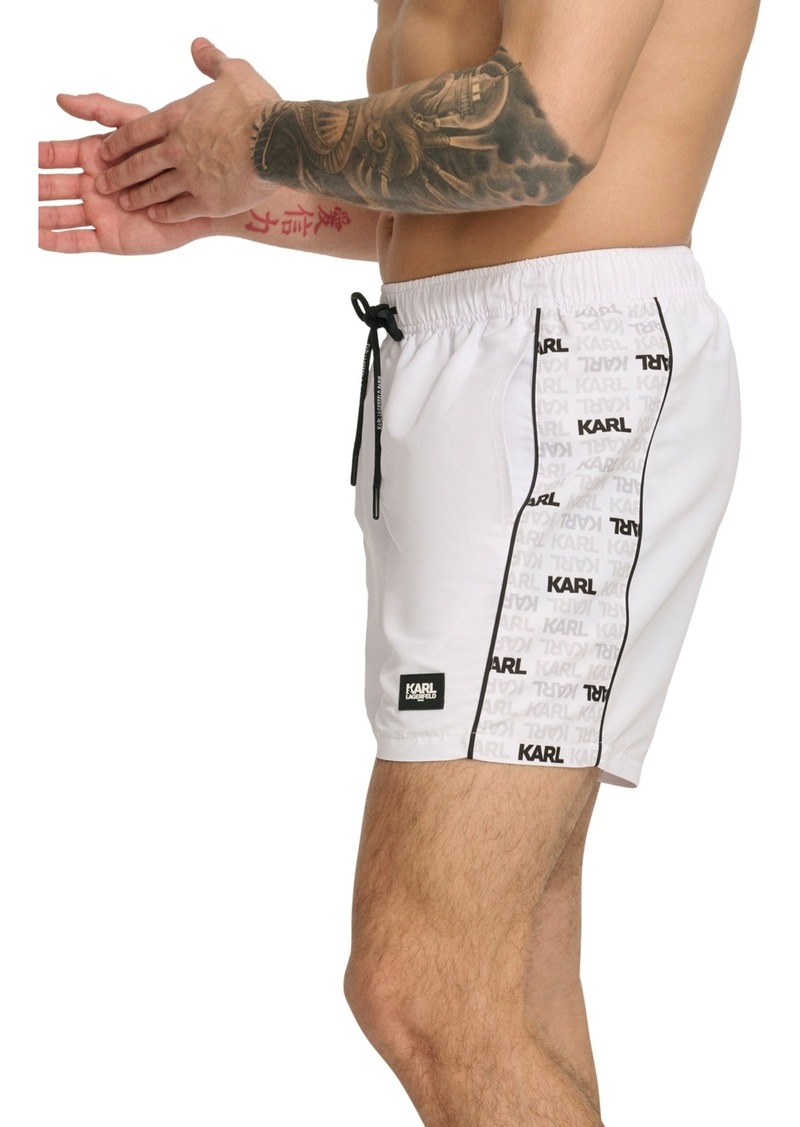 "Karl Lagerfeld Paris Men's Logo Tape 5"" Swim Trunks - White"