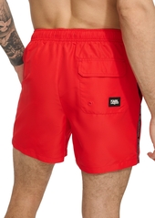 "Karl Lagerfeld Paris Men's Logo Tape Drawstring 5"" Swim Trunks - Red"