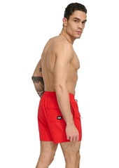 "Karl Lagerfeld Paris Men's Logo Tape Drawstring 5"" Swim Trunks - Red"