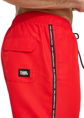 "Karl Lagerfeld Paris Men's Logo Tape Drawstring 5"" Swim Trunks - Red"