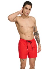 "Karl Lagerfeld Paris Men's Logo Tape Drawstring 5"" Swim Trunks - Red"